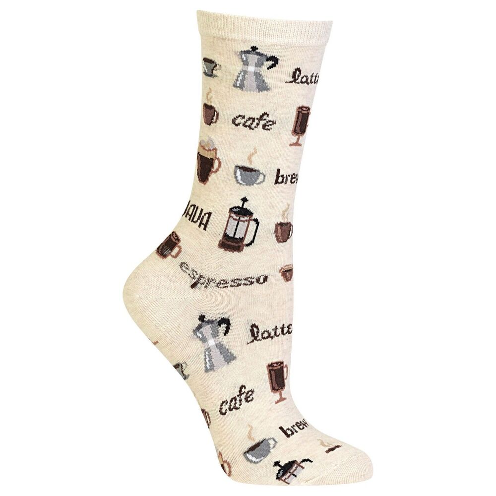 New HotSox Women Coffee‎ Crew Socks Size 4-10.5 Espresso Cafe French Press